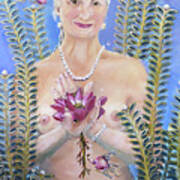 Mermaid With Pink Lotus By Linda Queally Art Print