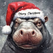 Merry Christmas Hippopotamus Art Print