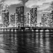 Miami Night Skyline And Venetian Bridge Black And White Picture Art Print