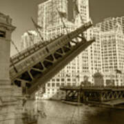 Michigan Avenue Bridge Lift Chicago Sepia Art Print