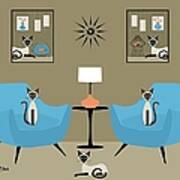 Mid Century Room With Siamese Cats Art Print