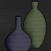 Mid Century Vases 2 Ink And Color Drawing Art Print