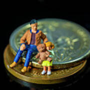Miniature People Father And Daughter Share Love. Macro Art Print