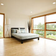 Modern Spacious Bedroom With Hardwood Floors Art Print