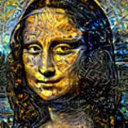 Mona Lisa By Leonardo Da Vinci - Golden Night Design Art Print