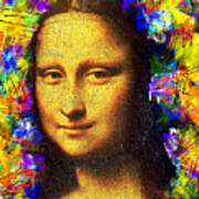 Mona Lisa Golden Colorful Portrait - Digital Recreation Art Print
