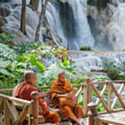 Monks At The Kuang Si Falls, Laos Art Print