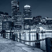 Monochrome Blue Boston Waterfront Boston Skyline Boston Ma Art Print
