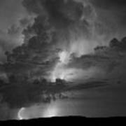 Monochrome View Of Summer Lightning Strikes Art Print