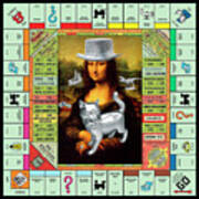 Monopolisa - Mixed Media Pop Art Collage Of Mona Lisa On Old Monopoly Gameboard Art Print