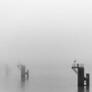 Mooring Dolphins In The Fog Art Print