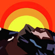 Mountain Sunset Glowing Design Art Print