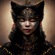 Mystical Cat Woman Warrior Art Print