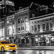 Nashville Lower Broadway Monochrome Skyline And Yellow Taxi Cab Panorama Art Print