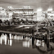 Nashville Tennessee Stadium Lights Along The Cumberland River In Sepia Art Print