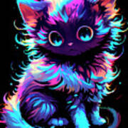 Neon Painted Kitten 2 Art Print