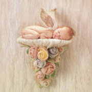 Newborn Angel With Roses Art Print