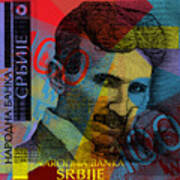 Nikola Tesla Pop Art - 100 Dinar Banknote Art Print