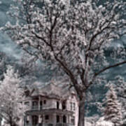 Oakitecture - Historic Stoughton Home And Oak Tree In Infrared Spectrum Art Print