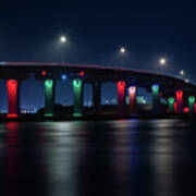 Ocean City Bridge In Christmas Colors Art Print