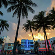 Ocean Drive In South Beach Miami At Sunset Art Print