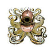 Octopus With Diving Helmet Art Print