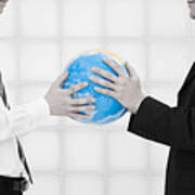 Office Workers Holding Globe Art Print