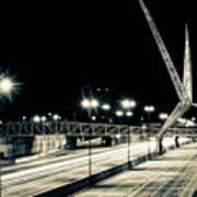 Oklahoma City Skydance Pedestrian Bridge At Night In Sepia Art Print