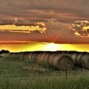 Oklahoma Sunset Over Hay Bales Art Print