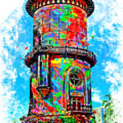 Old Fresno Water Tower - Colorful Painting Art Print