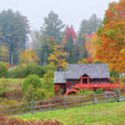 Old Guildhall Grist Mill And Vermont Fall Foliage Art Print