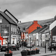 Old Irish Town The Dingle Peninsula  Black And White With Color Art Print