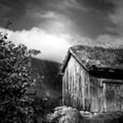 Old Mountain Cabin - Black And White Art Print