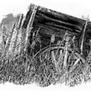 Old Wagon In The Tall Grass Bw Art Print