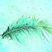 One Aqua Blue Feather Minimalist Watercolor Art Print