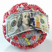 One Hundred Dollar Bill On Coronavirus Covid19. Economic Crisis Art Print