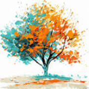 Orange And Turquoise Tree Art Print