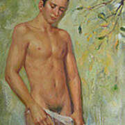 Original Man Oil Painting Gay Body Art-young Male Nude In The Autumn Art Print