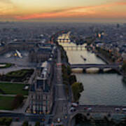 Over Paris Louvre And Seine Sunset Art Print