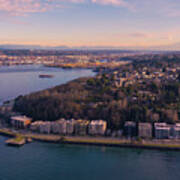 Over Seattle Alki Beach And Mount Rainier Art Print