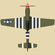 P-51 Mustang Fighter Aircraft - Olive Landscape Art Print