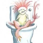 Painting Axolotl In The Bathroom Dinosaur Paintin Art Print