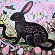 Painting Black Rabbit Wild Garden Art Cute Nature Art Print