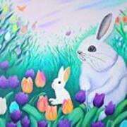 Painting Blossom Rabbit Cute Spring Bunny Holiday Art Print