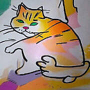 Painting Cat Animal Drawing Pet Cute Artistic Bac Art Print