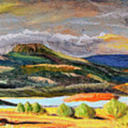 Painting Of Cerro Pedernal And Abiquiu Lake - New Mexico Rio Arriba County Land Of Enchantment Art Print