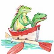 Painting Spinosaurus On Canoe Dinosaur Painting W Art Print