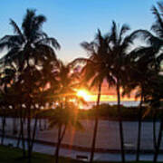 Palm Tree Sunset On Ocean Drive South Beach Miami Art Print
