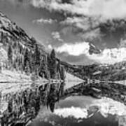 Panoramic Landscape Of The Maroon Bells In Black And White Art Print