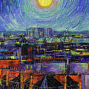 Paris Roofs In Moonlight Oil Painting Mona Edulesco Art Print